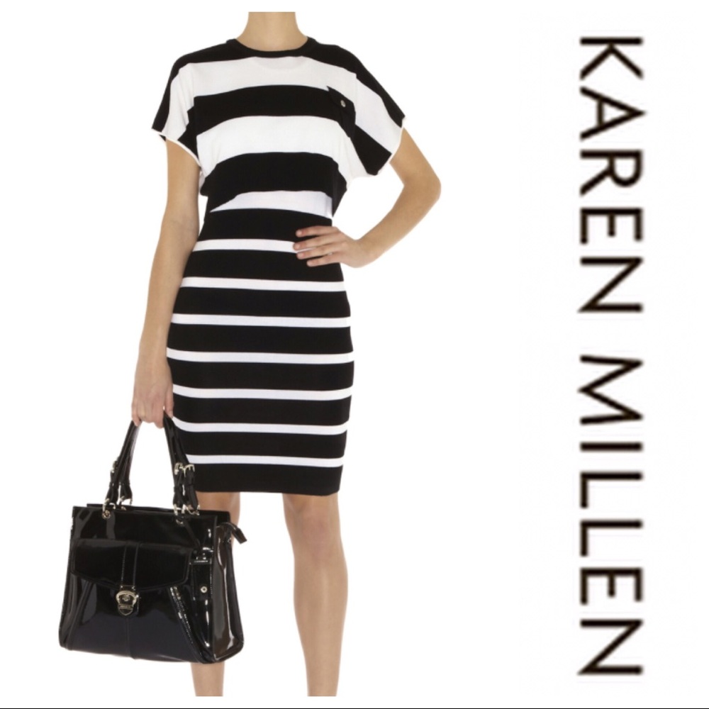 Karen Millen Striped Knit Dress w/Cropped Sweater